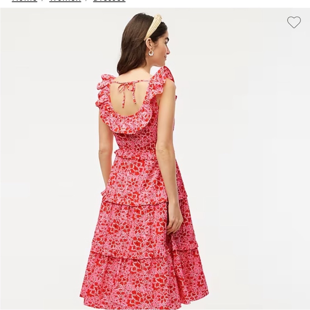 J. Crew Red Floral Midi Dress with Ruffle Detail